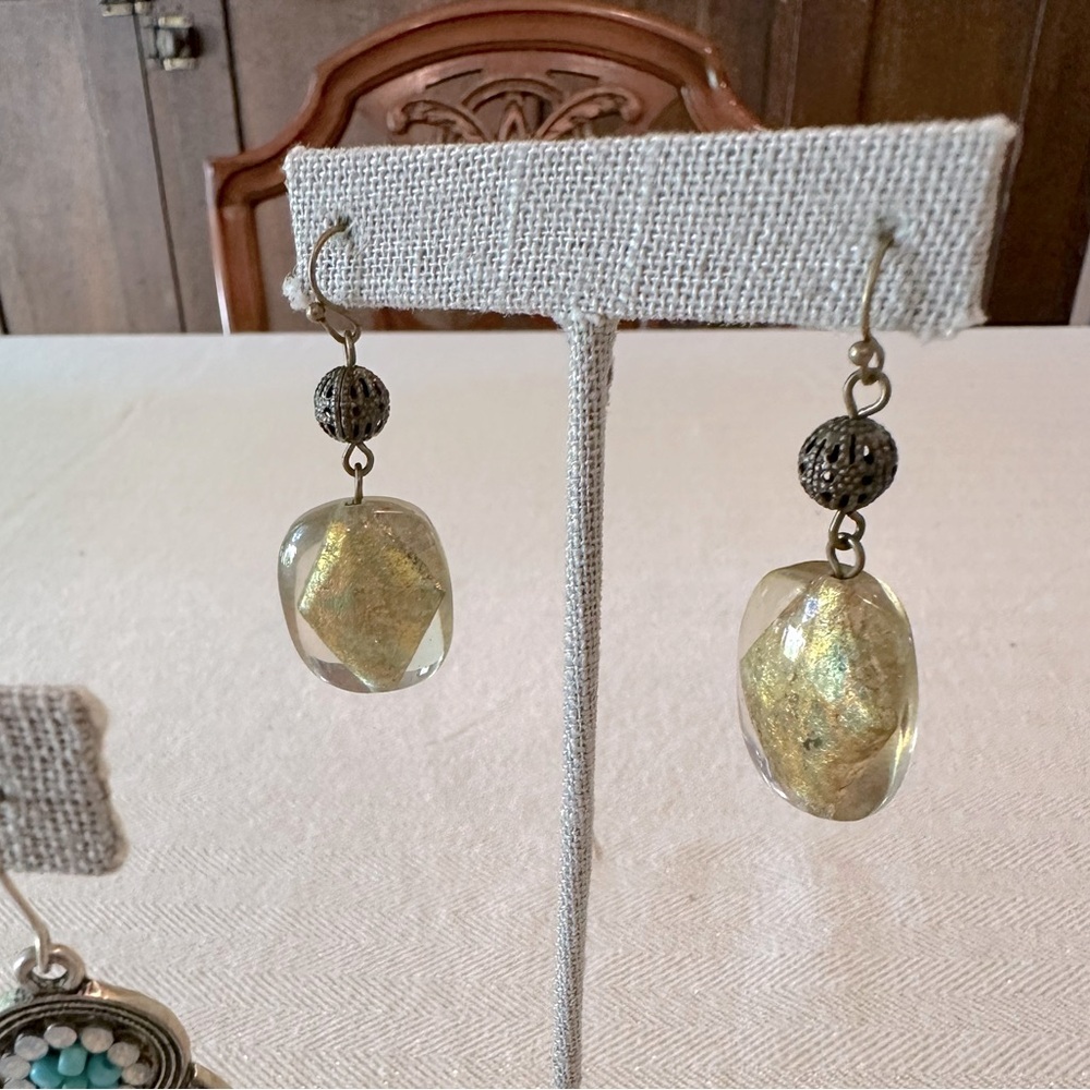 Set of 3 Earrings Green, Pink & Burnished Gold Bohemian Style Collection Bundle - Picture 11 of 12